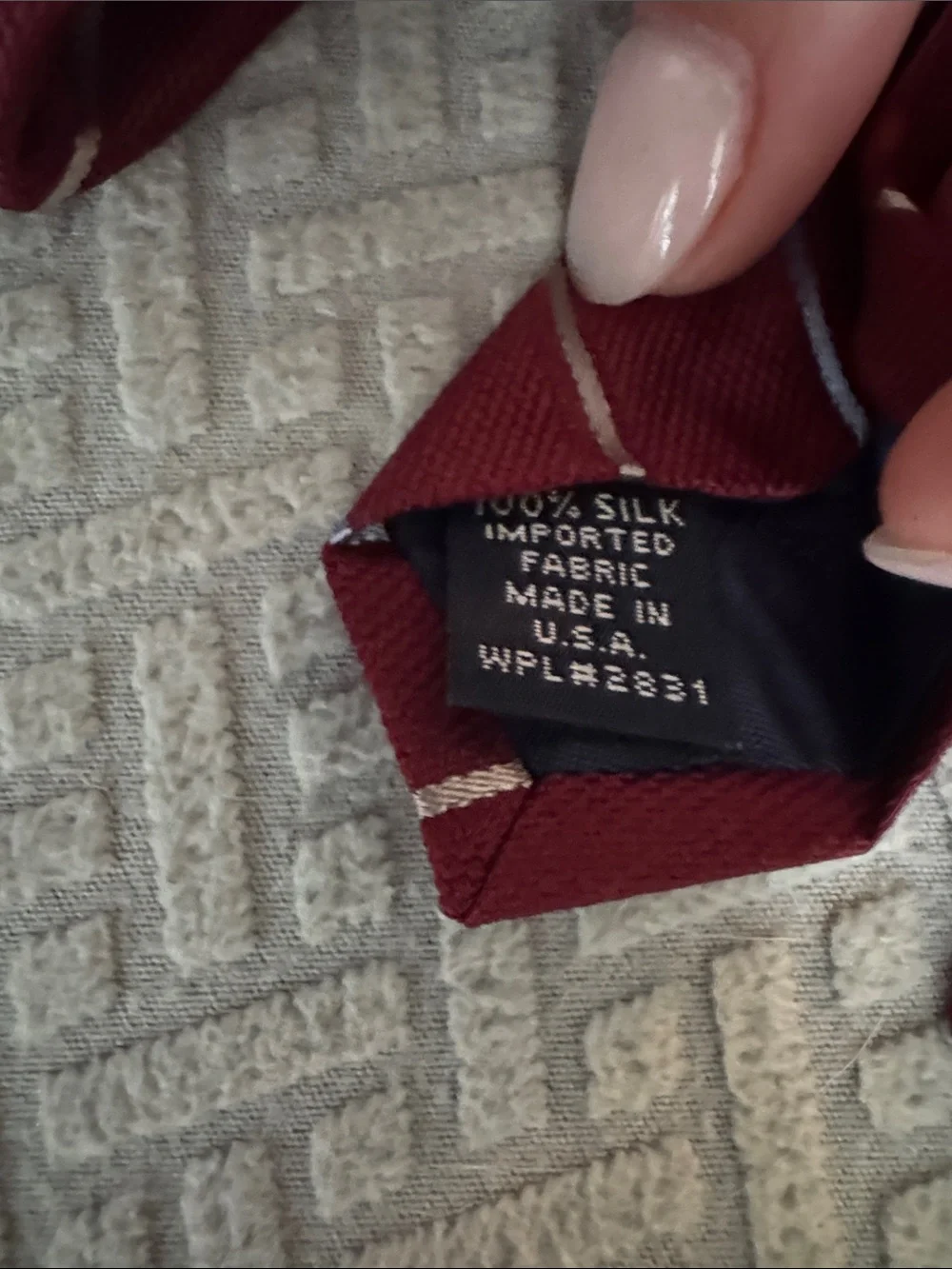Nautica Burgundy Tie with Diagonal Silver/Blue Stripes